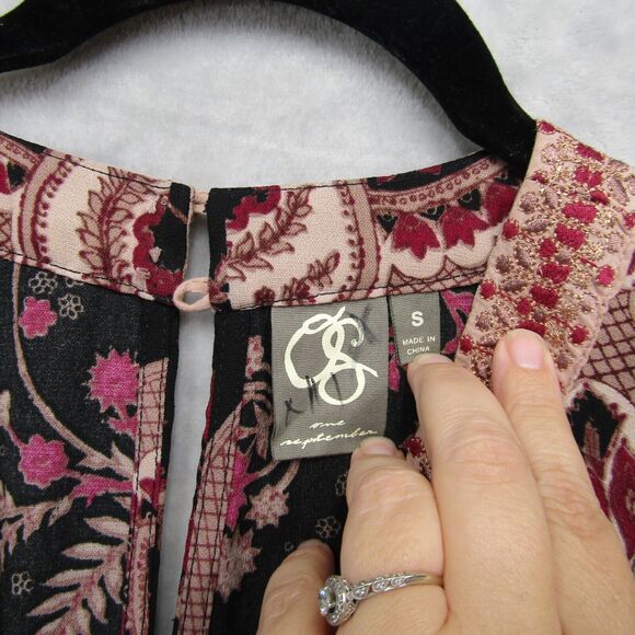 Anthropologie One September Jumpsuit Breezeway Embroidered Boho Small Red Black - Picture 9 of 16